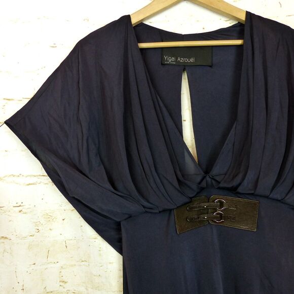 Yigal Azrouel Maxi Gown Womens 3 Blue Deep V Draped Rayon Dress Bridal Greek Y2K - Picture 8 of 16